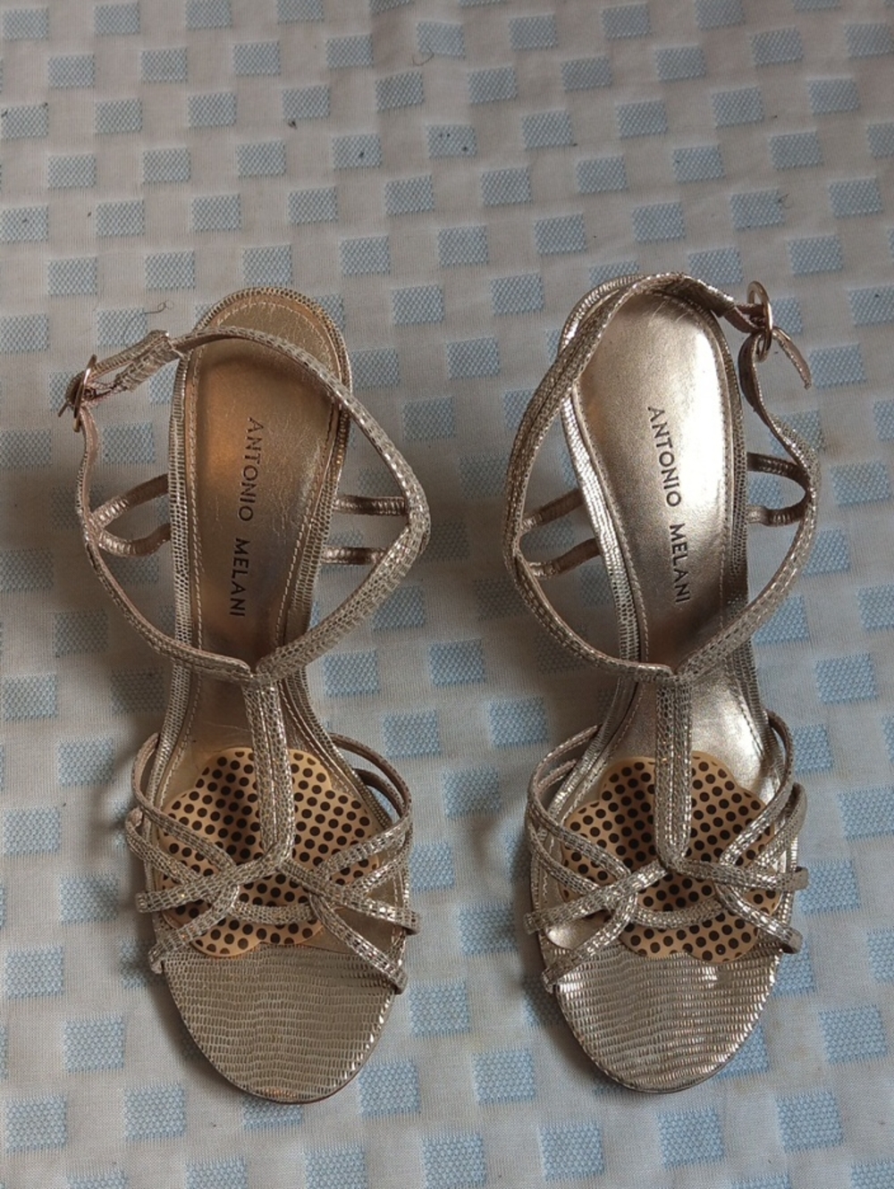 ANTONIO MELANI Rose Gold Strappy T‑Bar Sandals